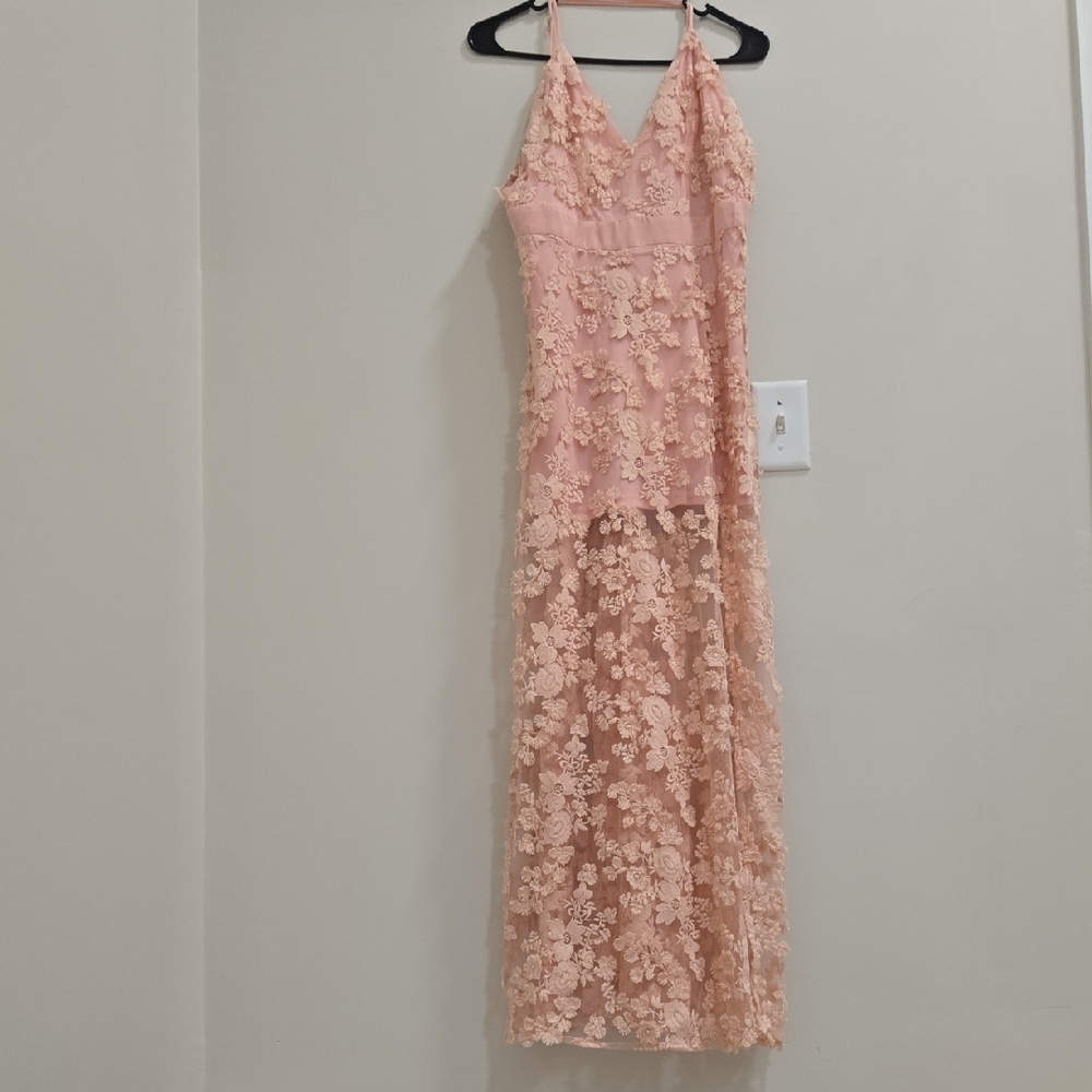 Fashion Nova Peach Floral Lace Wedding Dress **NWOT** - Picture 5 of 14